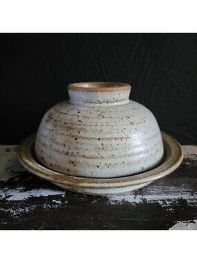 Speckled Studio Art Pottery Covered Dish Set Cheese Dome Plate Butter Dish